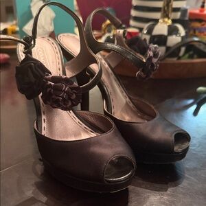 Coach Black Peep-Toe Heels with Floral Accent